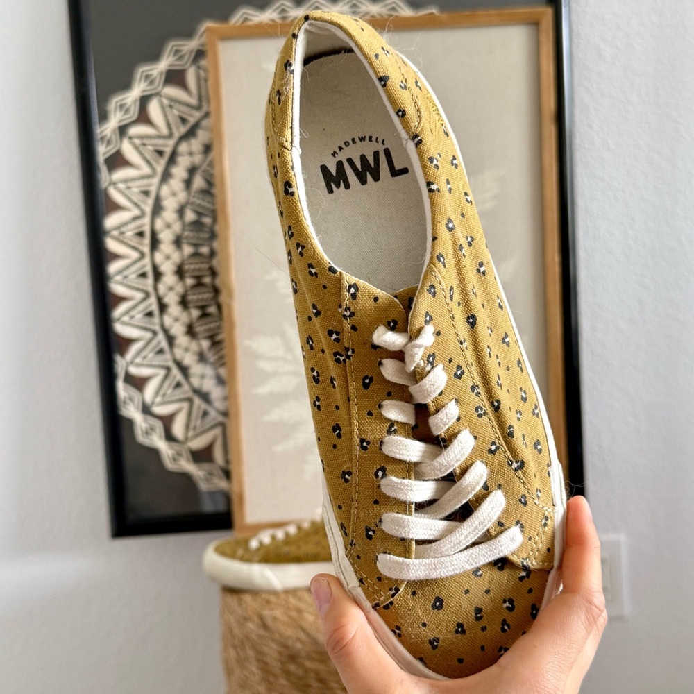Madewell Golden Yellow Leopard Print Lace Up Sneakers - Size 8 Women’s - Picture 7 of 7